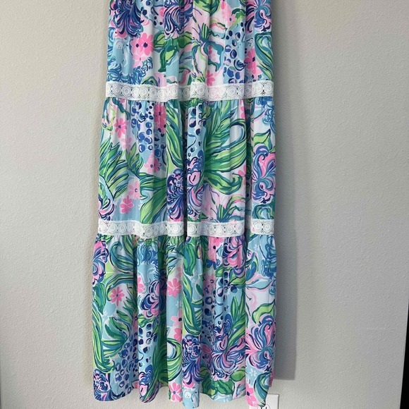 Lilly Pulitzer 6 Ivie Maxi Dress Kitten Around Fit & Flare Flutter Sleeve Lace - Picture 6 of 12
